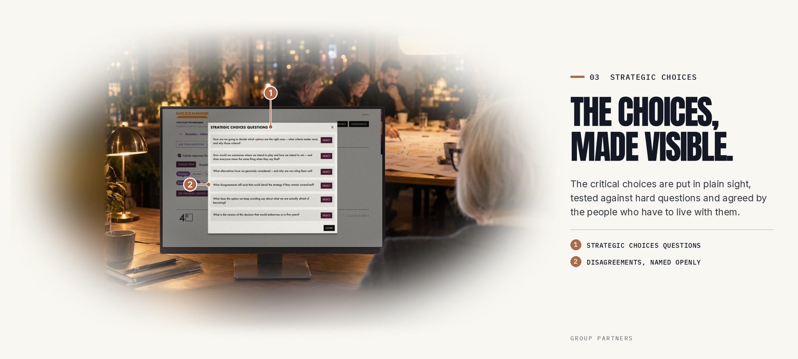 Mezzanine Strategic Choices screen